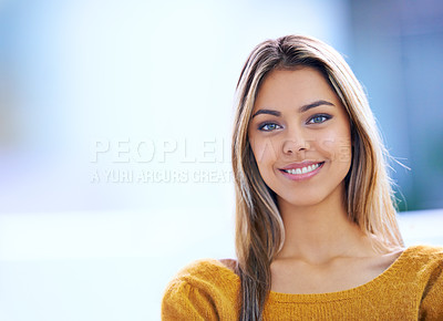 Buy stock photo Business, consultant and portrait of happy woman in startup company, office or workplace for creative agency. Professional, designer and face of female person for worker, employee or entrepreneur