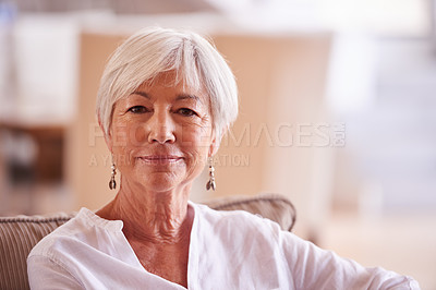 Buy stock photo Portrait of a senior woman sitting indoors