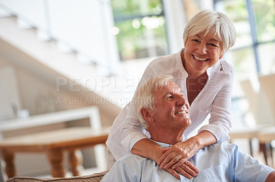 Buy stock photo Shot of a happy senior couple at home