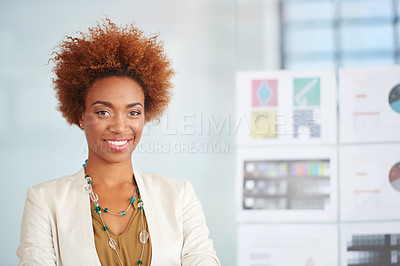 Buy stock photo Portrait of a successful young businesswoman in an office