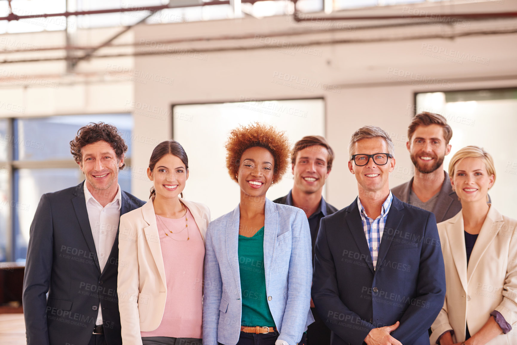 Buy stock photo Cropped portrait of businesspeople standing in an office