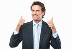 Happy business man giving thumbs up