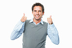 Smiling business man giving thumbs up