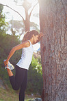 Healthy woman stretching