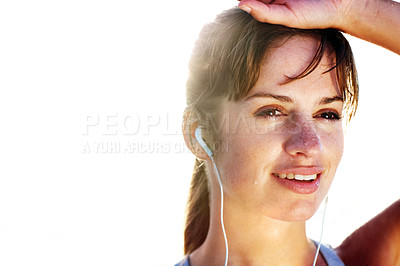 Buy stock photo Closeup portrait of a tired young lady against bright background