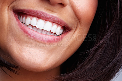 Buy stock photo Detail shot of a pretty young woman smiling