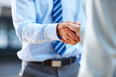 Buy stock photo Business people, shaking hands and Human Resources meeting, job interview or welcome for career introduction. Professional manager, employer or clients with handshake for recruitment and hiring deal
