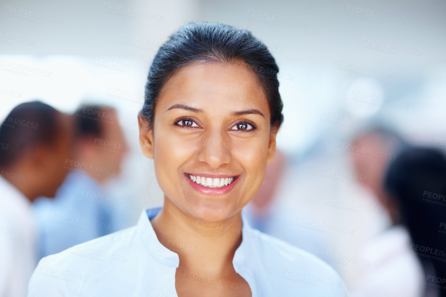 Buy stock photo Business woman, professional and portrait in a office of a lawyer with confidence and smile. Happy, working and company employee from India ready for attorney and law firm worker with corporate staff