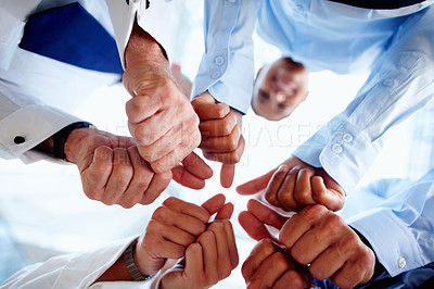 Buy stock photo Low angle, business people and group with thumbs up, feedback and solidarity with like, emoji and agreement. Manager, staff and employees with hand gesture, review and icon with teamwork and support