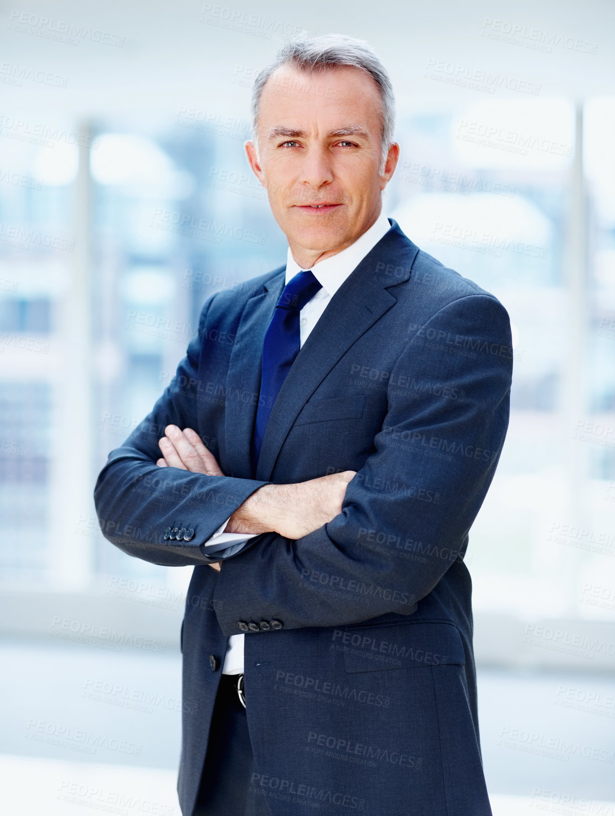 Buy stock photo Portrait, mature and business man with arms crossed for confidence, career pride or management in office. CEO, professional and executive person for financial consultant, corporate or company growth