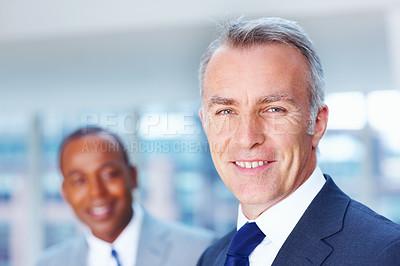 Buy stock photo Business man, portrait and happy in office with smile for career, work and company or corporate job. Executive, mature and professional in workplace for growth, expert and decision with experience 
