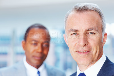 Buy stock photo Businessman, portrait and happy in workplace with smile for career, work and company and project. Director, mature and professional in office for client, expert or financial decision with experience
