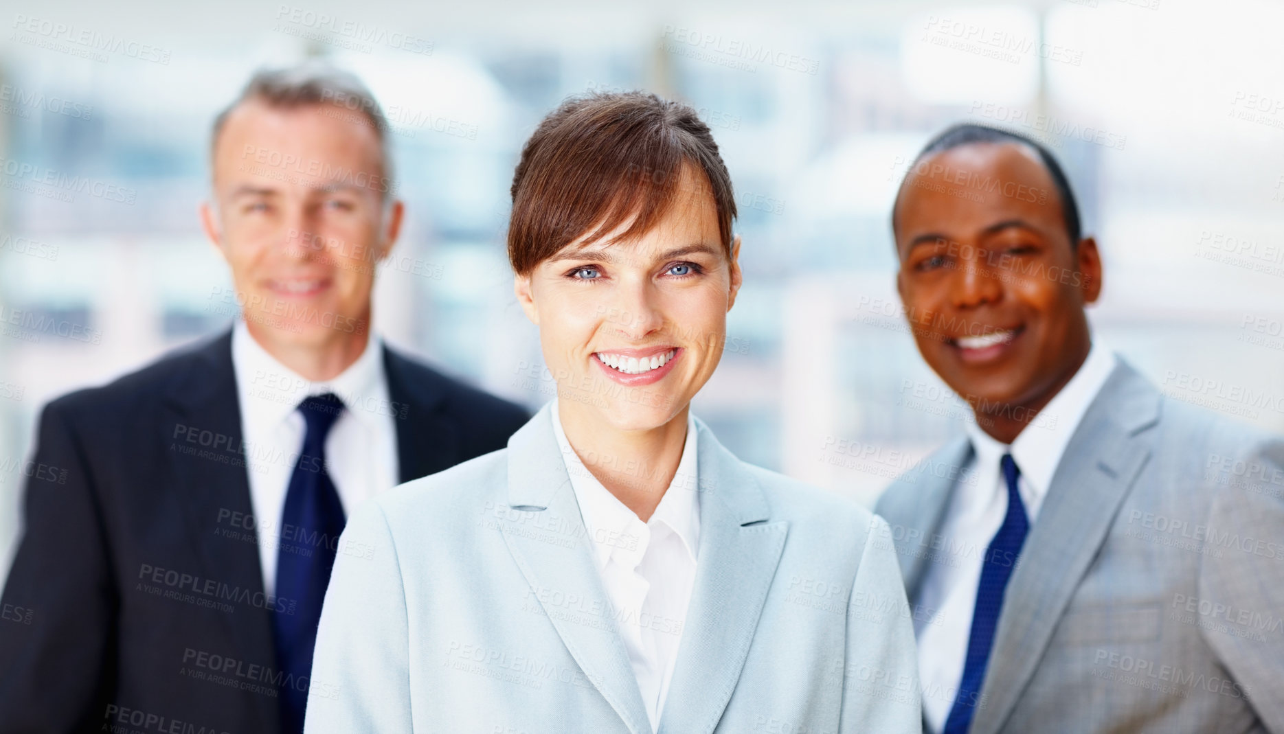 Buy stock photo Business people, woman and leader portrait for teamwork with confidence, smile and pride for career in office. Professional, employee or corporate agency with collaboration, happy or management group