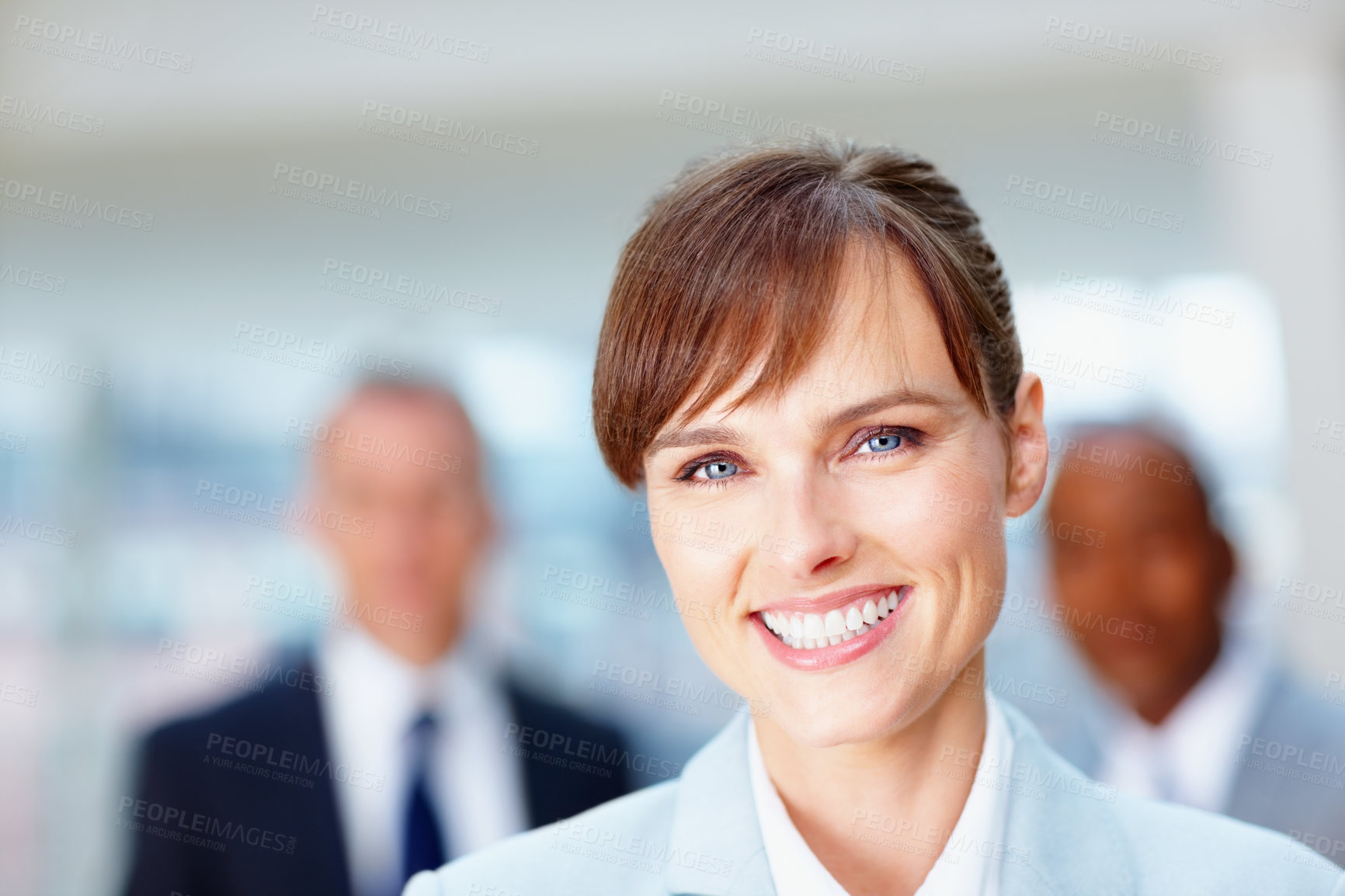 Buy stock photo Business woman, portrait and happy in office with smile for career, work and company or corporate. Lawyer, person and professional in law firm for justice, expert or legal advisor with experience
