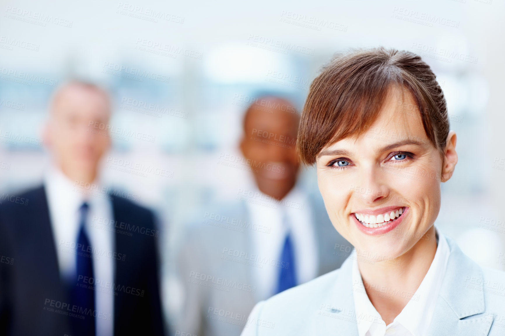 Buy stock photo Business woman, face and happy in office with smile for career, work and company or corporate job. Lawyer, portrait and professional in law firm for justice, expert or legal advisor with experience
