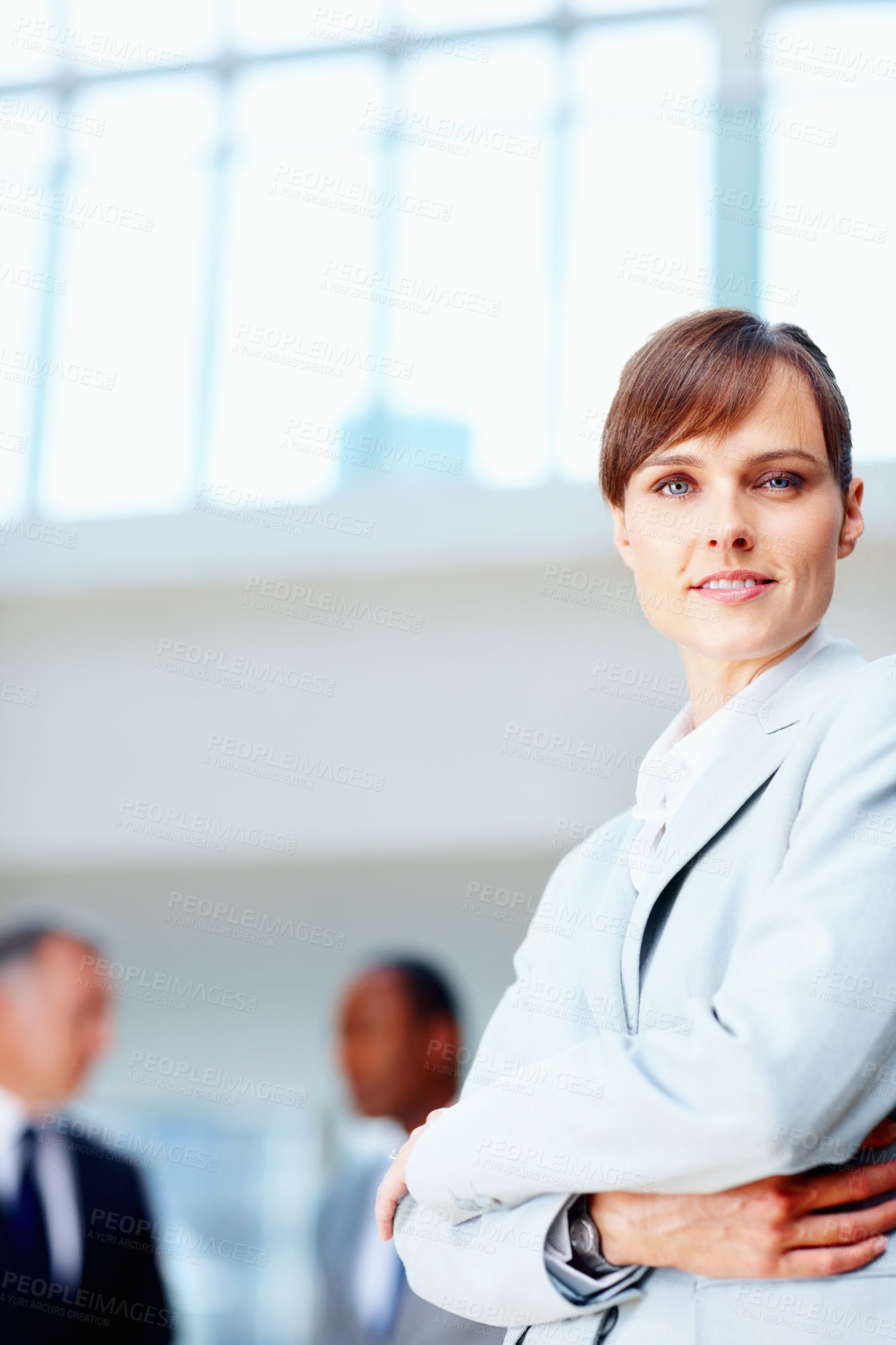 Buy stock photo Lawyer, portrait and business woman with arms crossed for confidence, career pride or collaboration in office. Professional, diversity and legal employee for consulting, solidarity or company growth