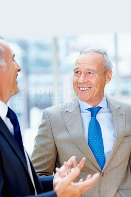 Buy stock photo Business people, men and conversation for planning, investment firm and cooperation. Accounting, coworkers or employees with ideas, discussion for revenue or communication for company merger or smile