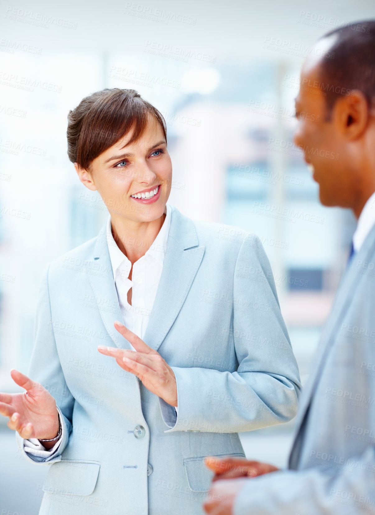 Buy stock photo Discussion, corporate team and business people in office for company revenue planning for career. Communication, meeting and financial advisors in conversation with collaboration for finance budget.