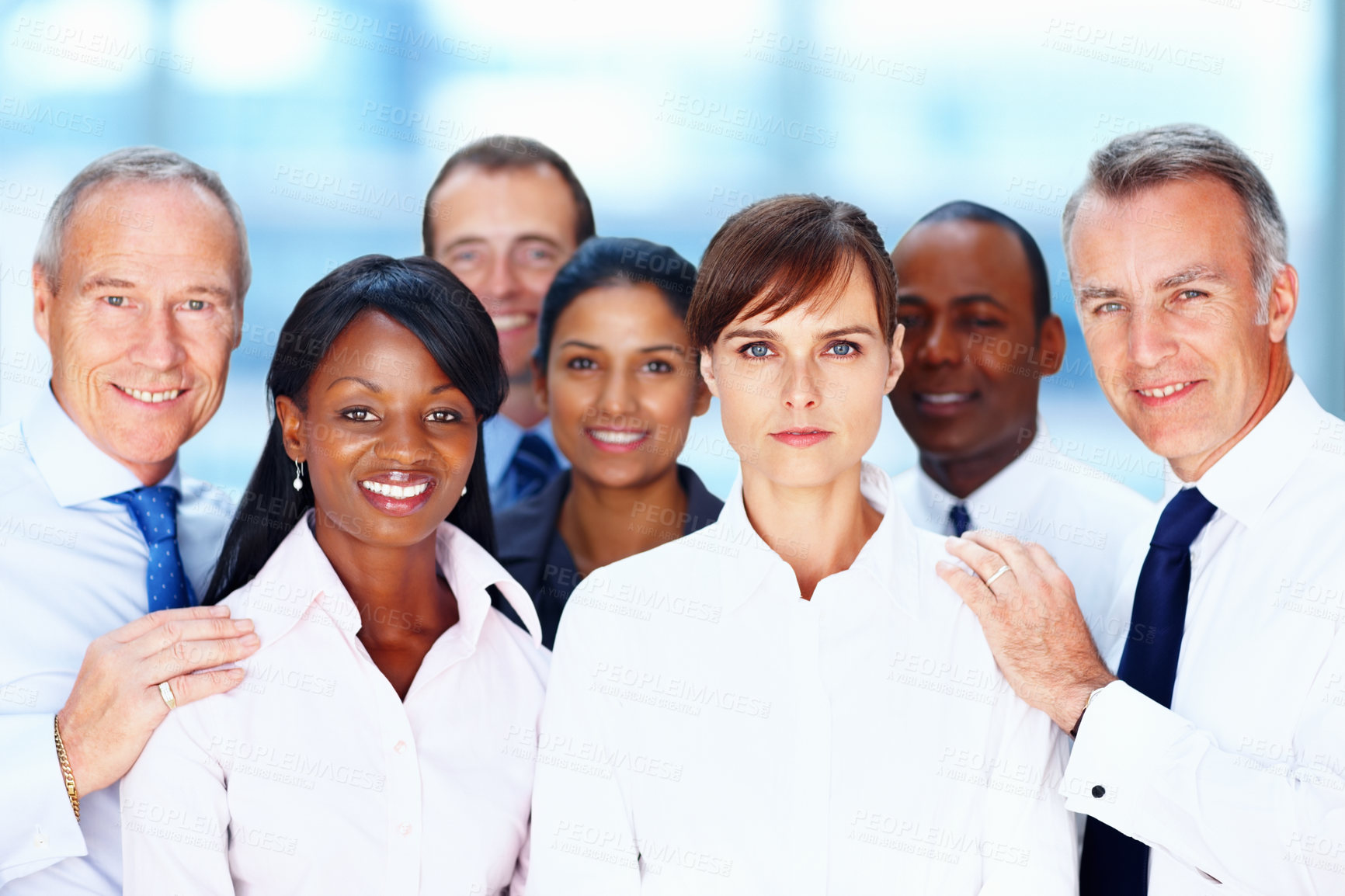 Buy stock photo Corporate, teamwork and portrait of business people in office for confidence, career pride or collaboration. Professional, diversity and employees for legal consultant, solidarity or company growth