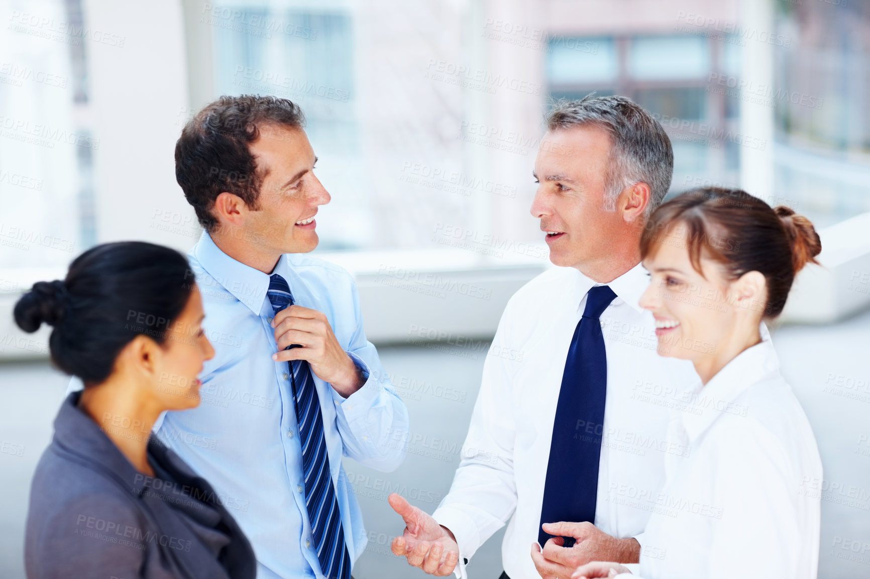 Buy stock photo Portrait of successful business people discussing with each other