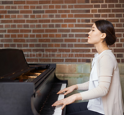 Buy stock photo Cropped shot of pianist playing the piano