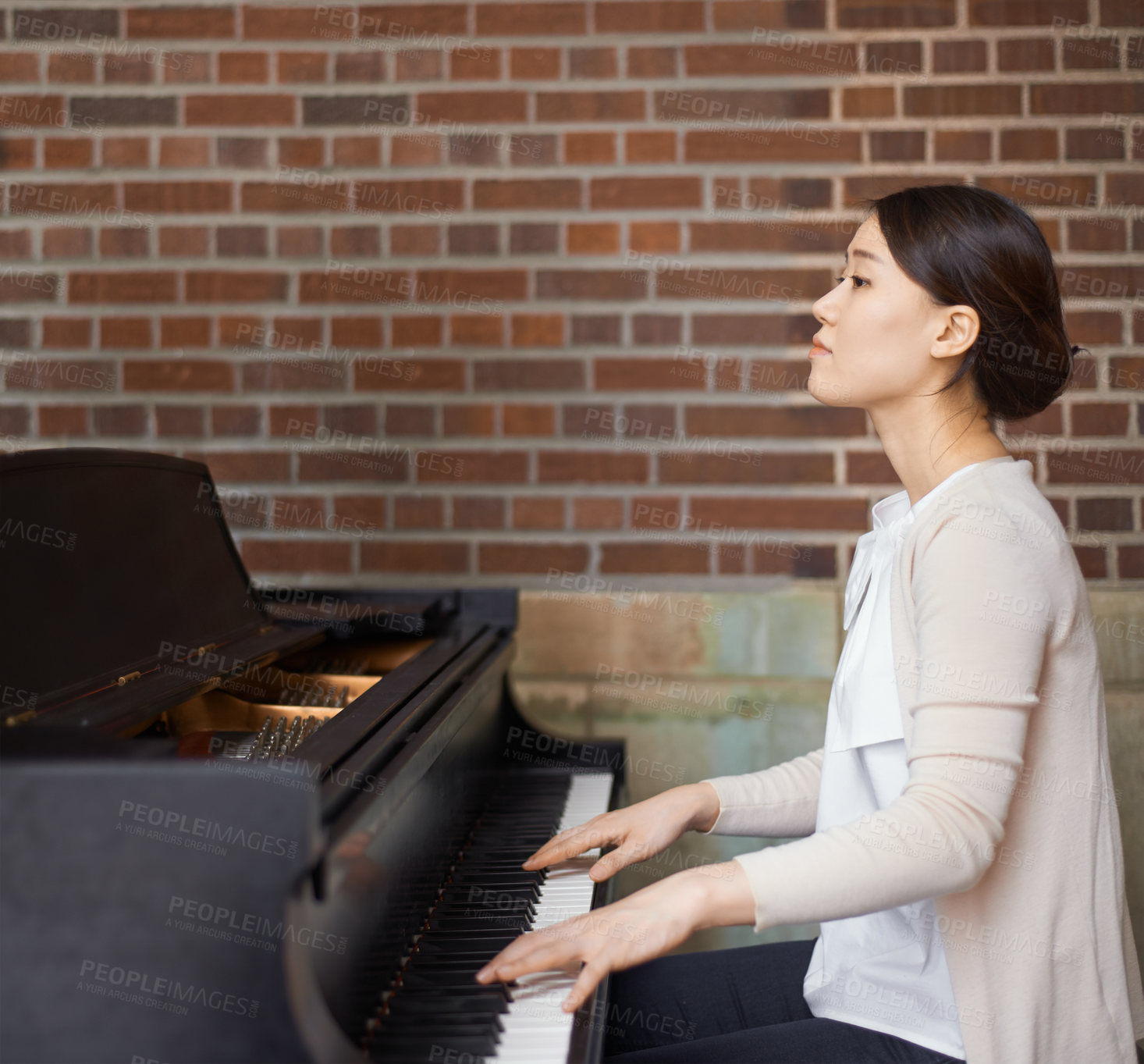 Buy stock photo Cropped shot of pianist playing the piano