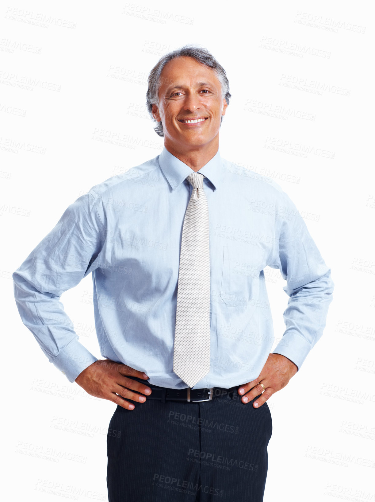 Buy stock photo Portrait smile, mature businessman with leadership, confidence and trust for management in studio. Male CEO, happy boss and pride for experience, corporate and executive manager by white background