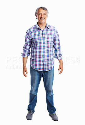 Buy stock photo Full length of casually dressed business man smiling over white background