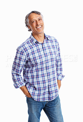 Buy stock photo Portrait of smart business man with hands in pocket smiling with hands in pocket