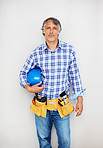 Construction worker with tool belt