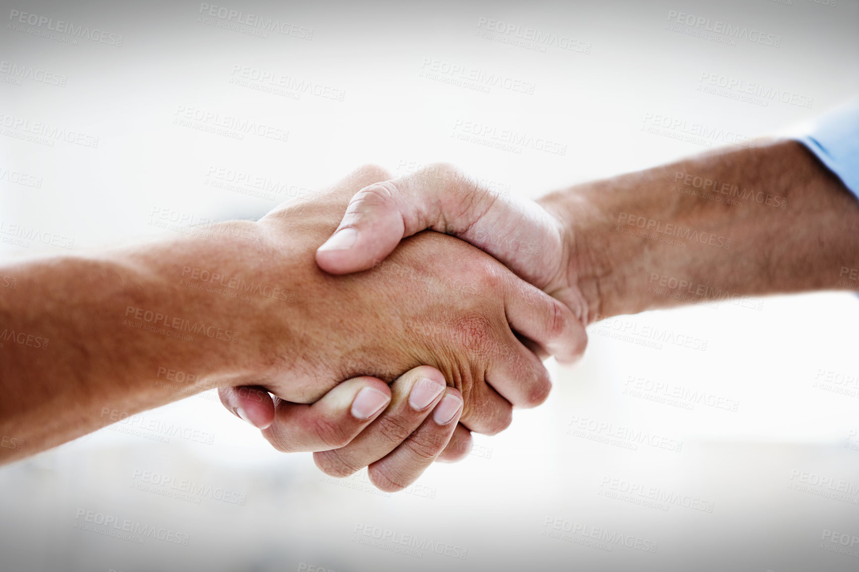 Buy stock photo Shaking hands, business men and deal with cooperation, thank you and corporate partnership in office. Startup, welcome and b2b handshake from teamwork, promotion news and success from staff meeting