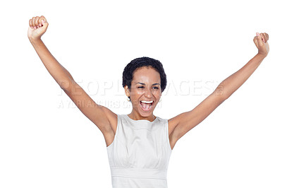 Buy stock photo Studio shot of a confident woman posing against a white background