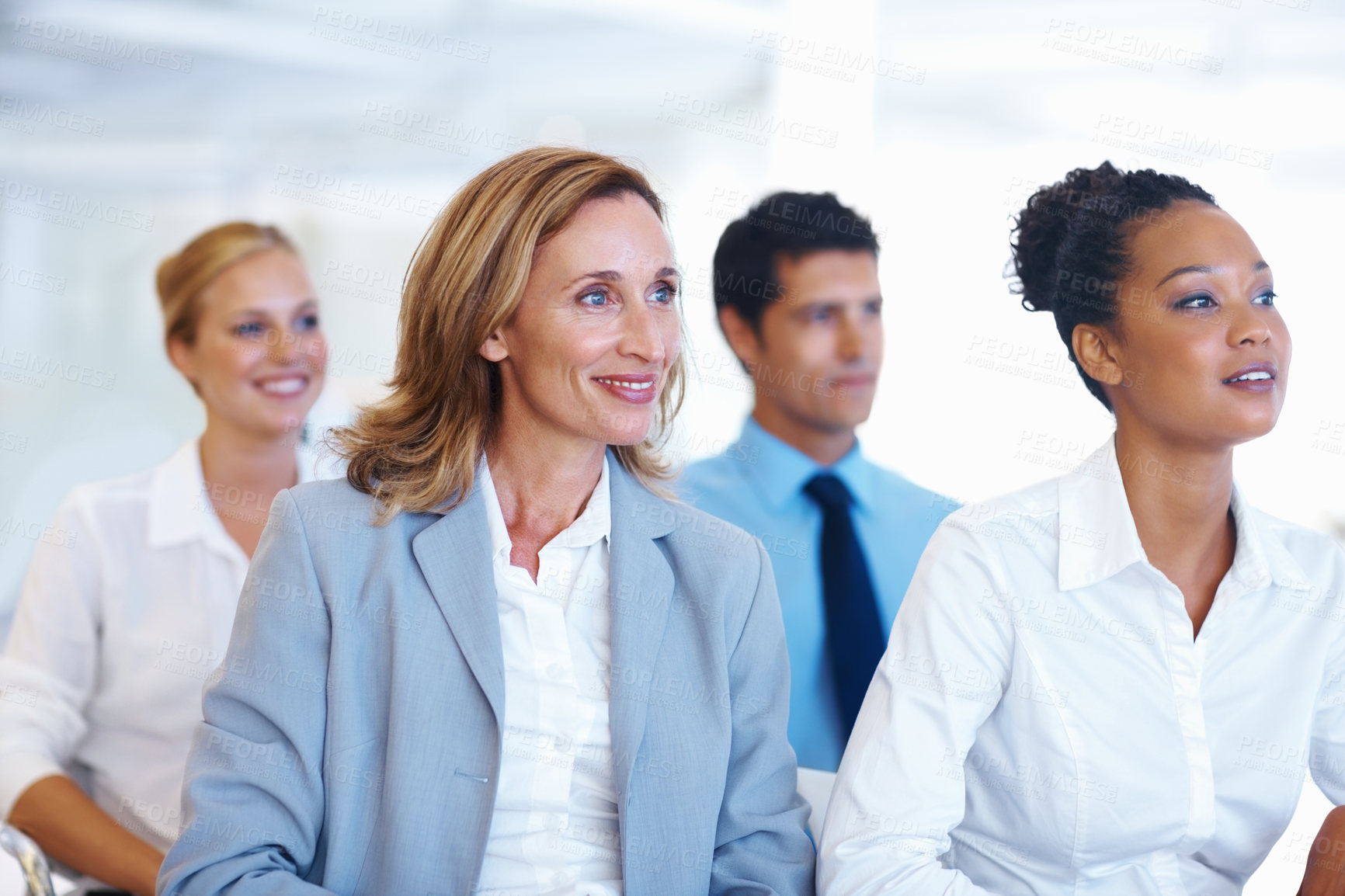 Buy stock photo Portrait of multi ethnic executives attending business seminar together