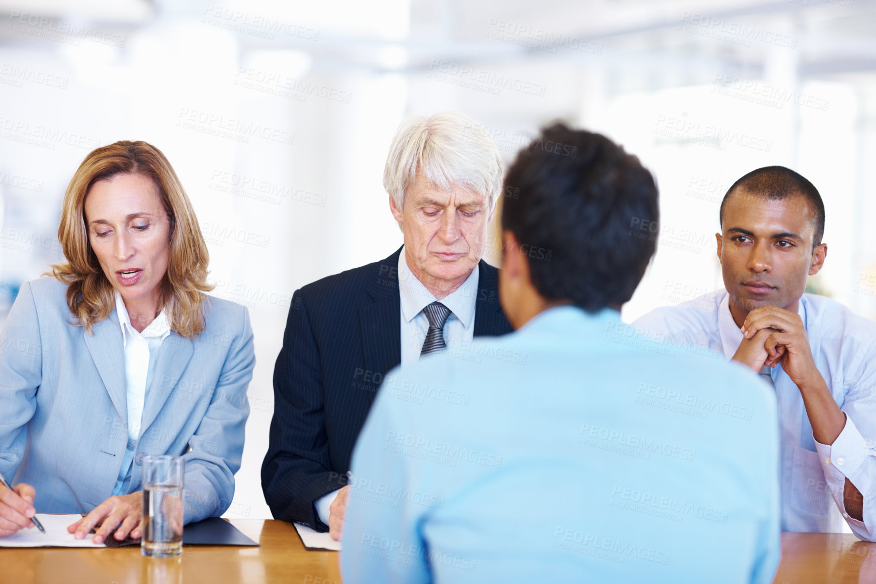 Buy stock photo Portrait of business panel interviewing an applicant for job