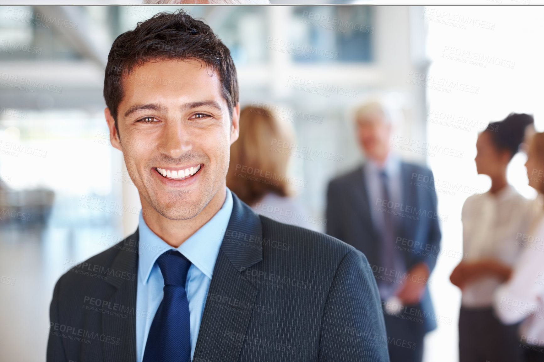 Buy stock photo Success, leadership and portrait of businessman smile in corporate office ready for business meeting. Teamwork, collaboration and face of male worker with confidence, idea and vision in workplace