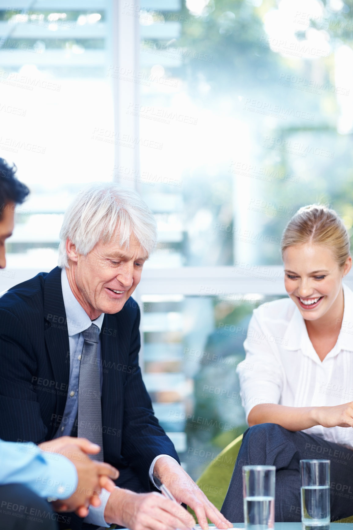 Buy stock photo Portrait of smiling business people discussing in meeting
