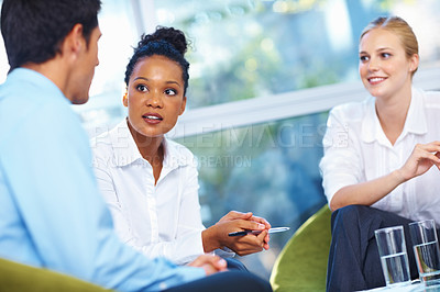 Buy stock photo Portrait of multi ethnic professionals in conversation at office