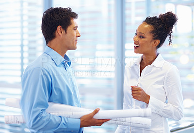 Buy stock photo Portrait of multi ethnic architects conversing with each other
