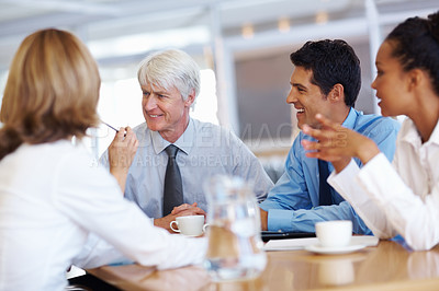 Buy stock photo Portrait of happy multi racial business people in conference room