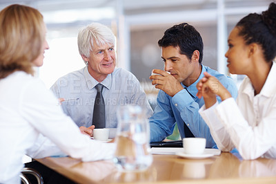 Buy stock photo Portrait of senior leader with his colleagues at conference room