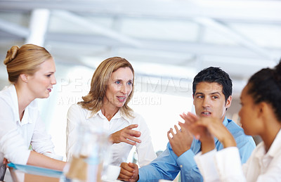 Buy stock photo Portrait of confident professionals having conversation at seminar room