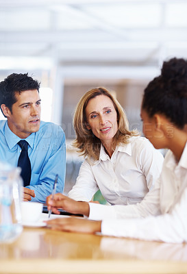 Buy stock photo Portrait of multi racial business people discussing in board room