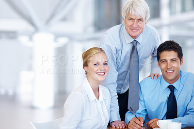 Buy stock photo Portrait of smiling business professionals at office