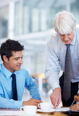 Buy stock photo Portrait of male executives discussing in meeting at office