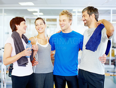 Buy stock photo Group of friends relaxing after fitness exercise