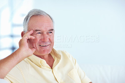 Buy stock photo Portrait of handsome mature man smiling at home