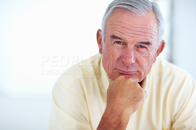 Buy stock photo Portrait of handsome mature man at home looking you