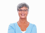 Smiling mature woman wearing glasses