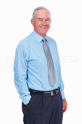 Buy stock photo Portrait of handsome mature business man smiling over white background