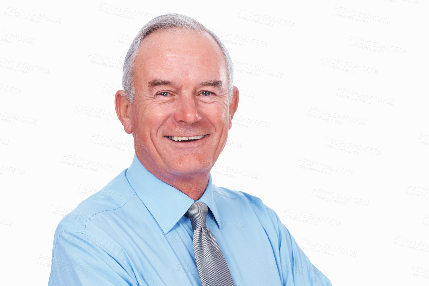 Buy stock photo Portrait of good looking mature business man smiling over white background